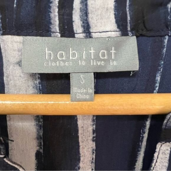 Habitat Navy & White Striped Button Front Blouse with Bell Sleeves Sz S - Picture 2 of 4